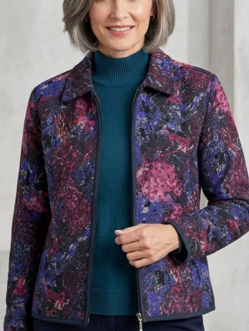 Vintage Christopher & Banks Floral Full Zip Tapestry Lightweight Jacket Blazer